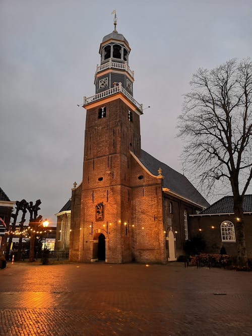 Free Church at Dusk in an Old Town  Stock Photo