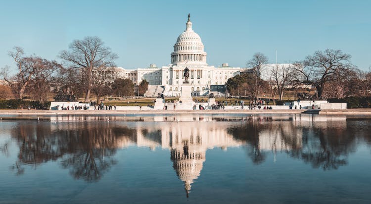 Reflecting Pool In Front Of The United States Capitol