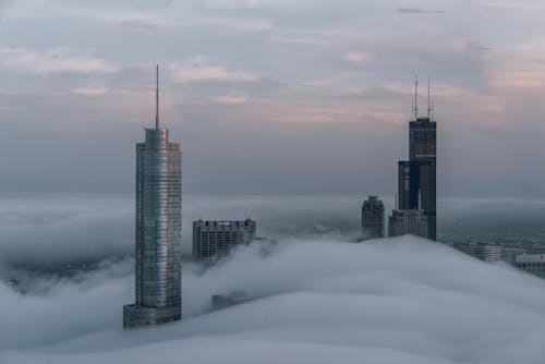 High Rise Buildings Covered With Thick Fog