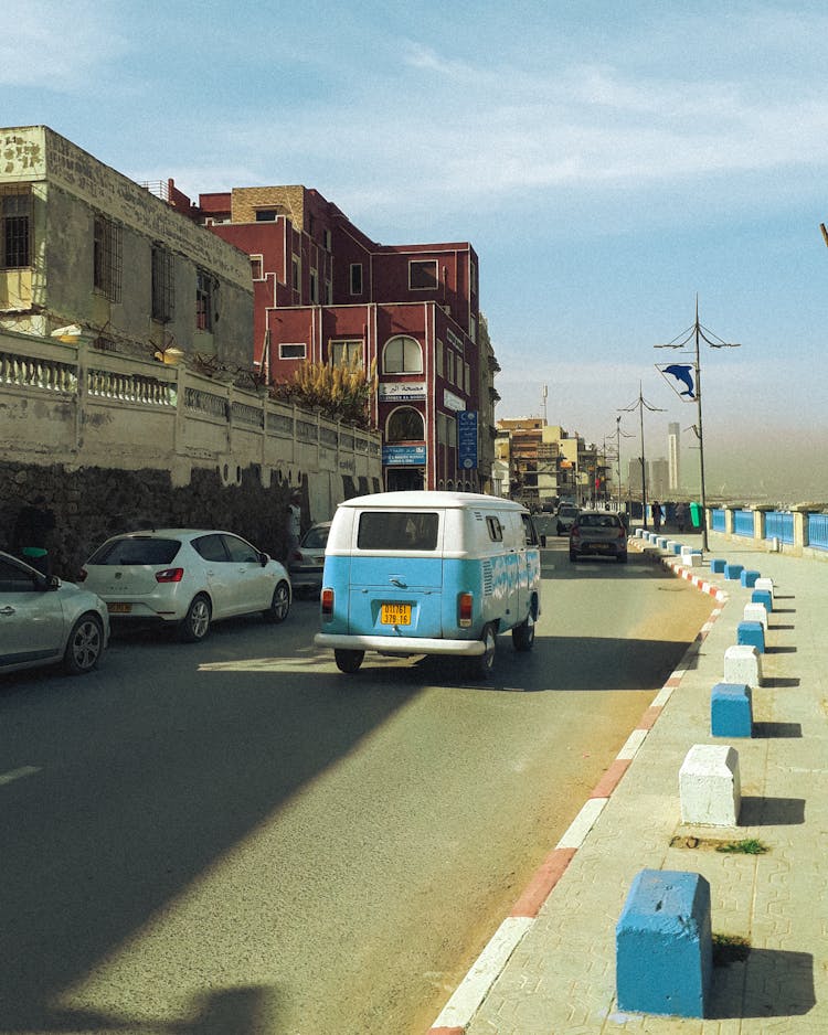 Old Blue Van On The Road