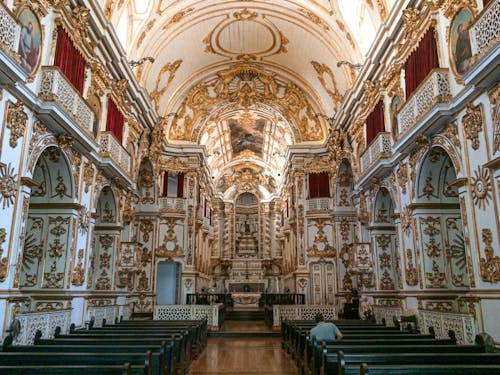 Ornamented Interior of Old Cathedral in Rio de Janeiro