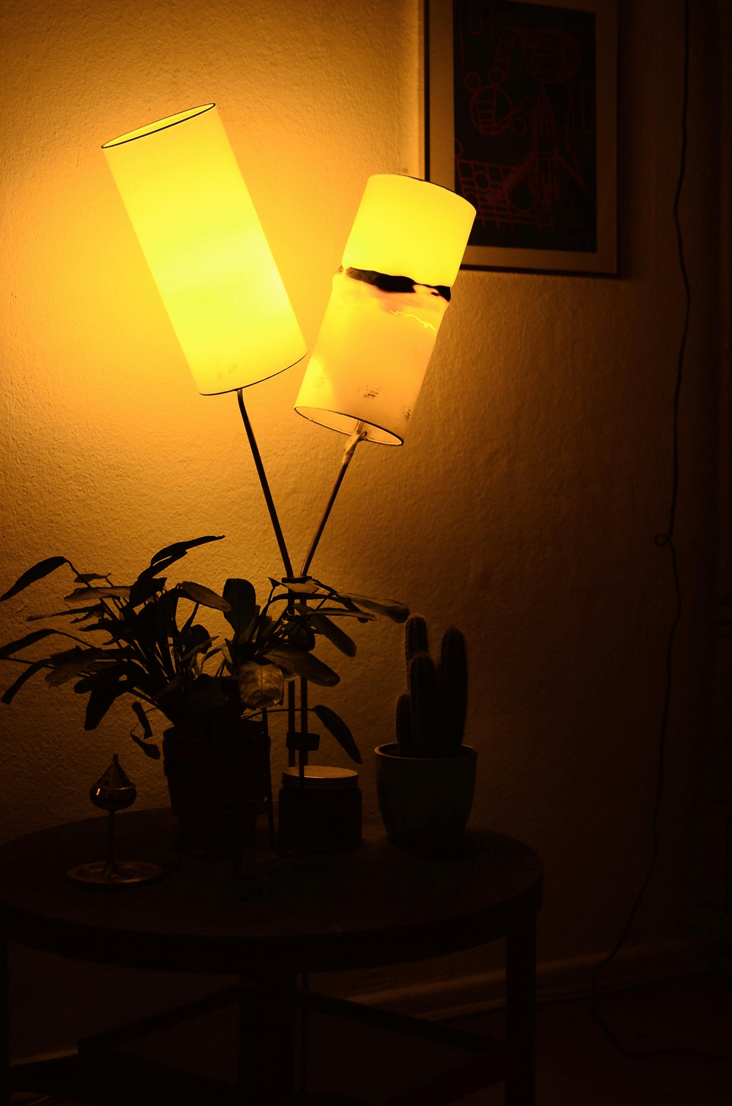 lamp in a dark room