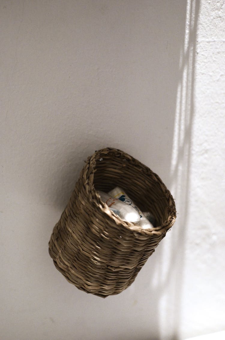 Wicker Basket Hanging On Wall