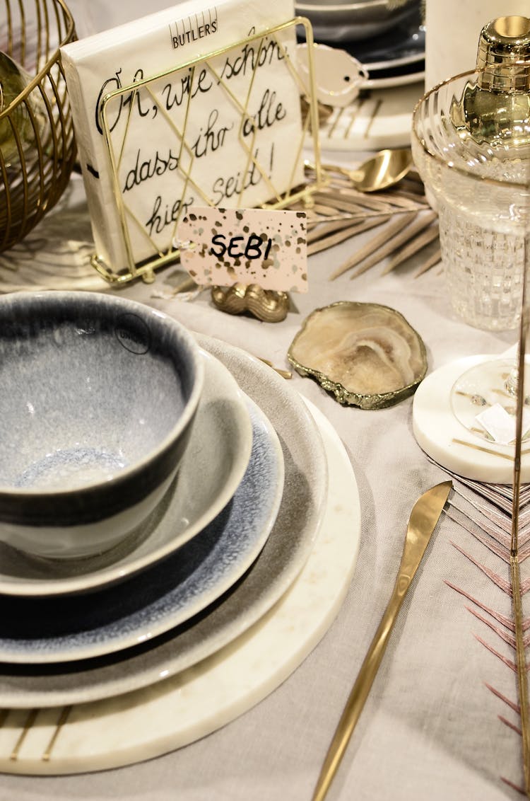 Dishware With Inscription On Napkin During Festive Event