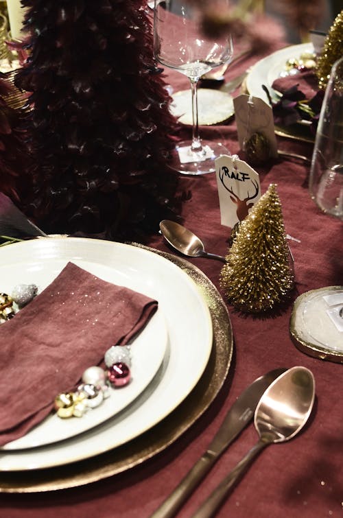 Served table with New Year decor in restaurant