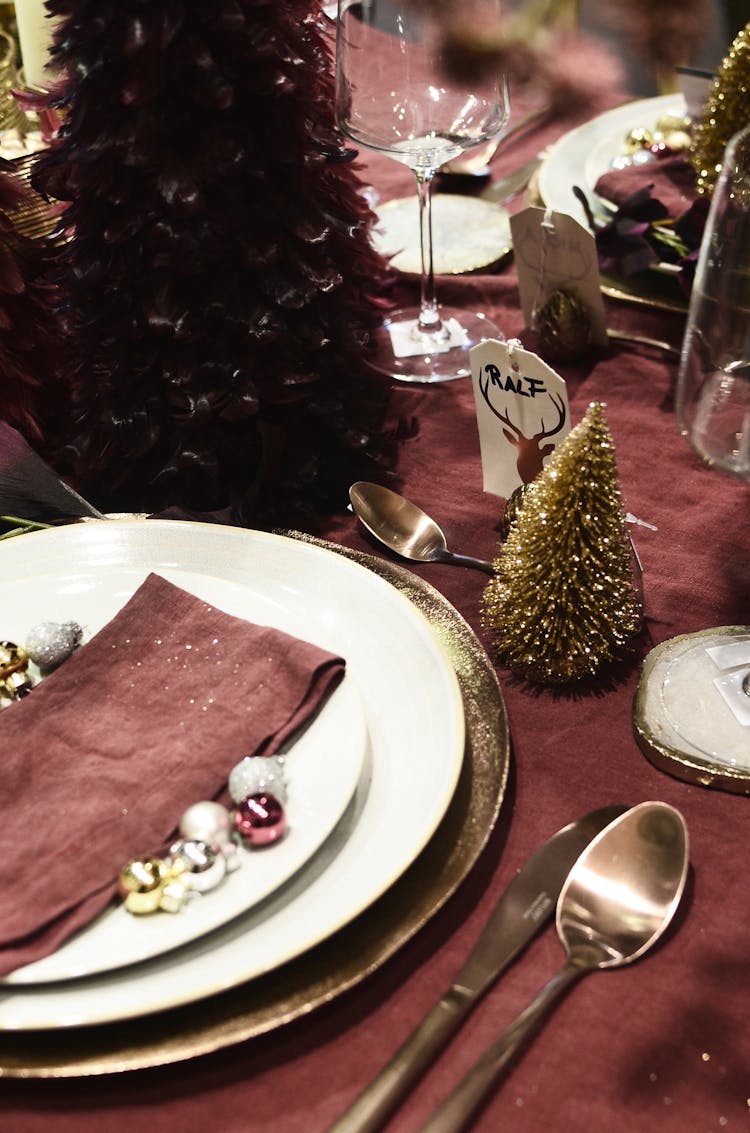 Served Table With New Year Decor In Restaurant