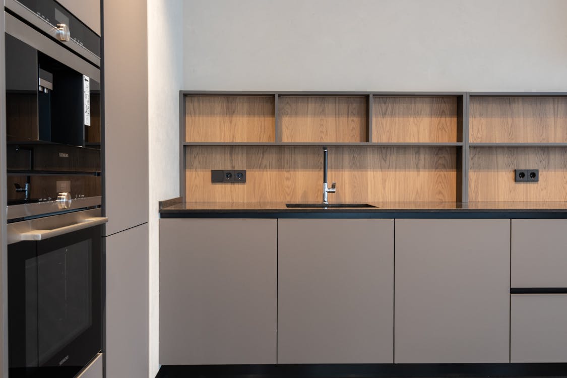 Interior of modern kitchen with appliances