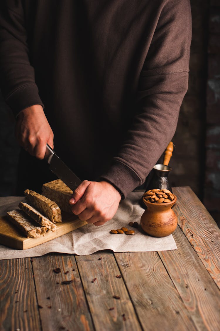 Cutting Almond Burfi