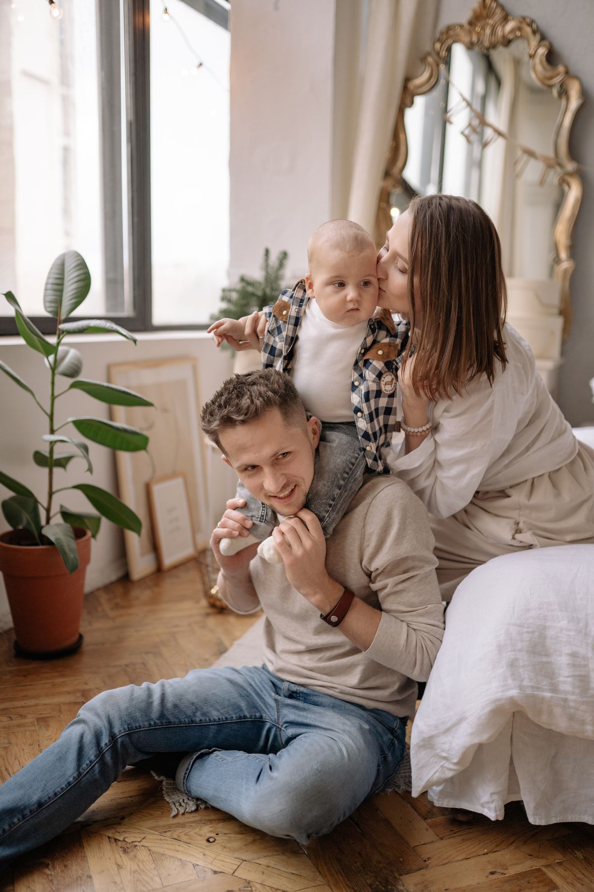 Happy family relaxing together in a room