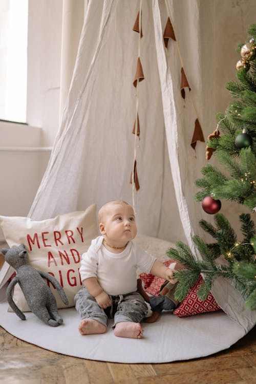 Free Gratis stockfoto met aanbiddelijk, baby, kerstboom Stock Photo