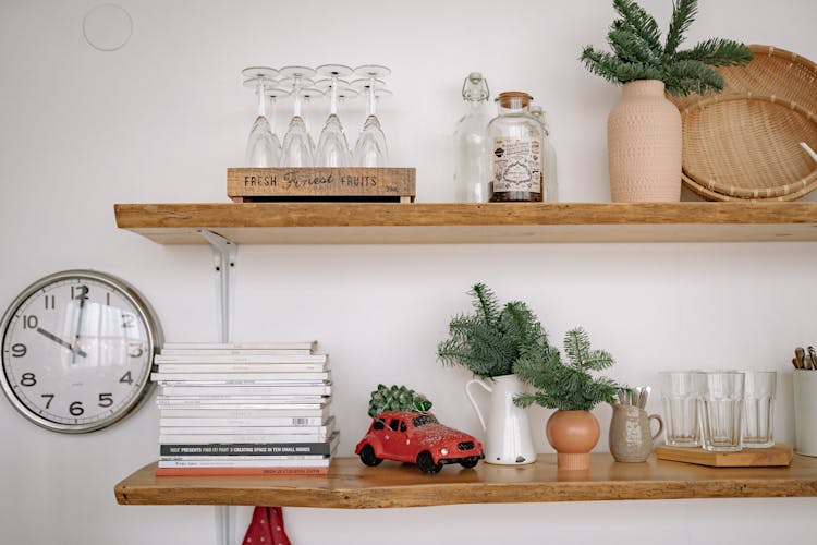 Christmas Decoration On A Kitchen Shelf 