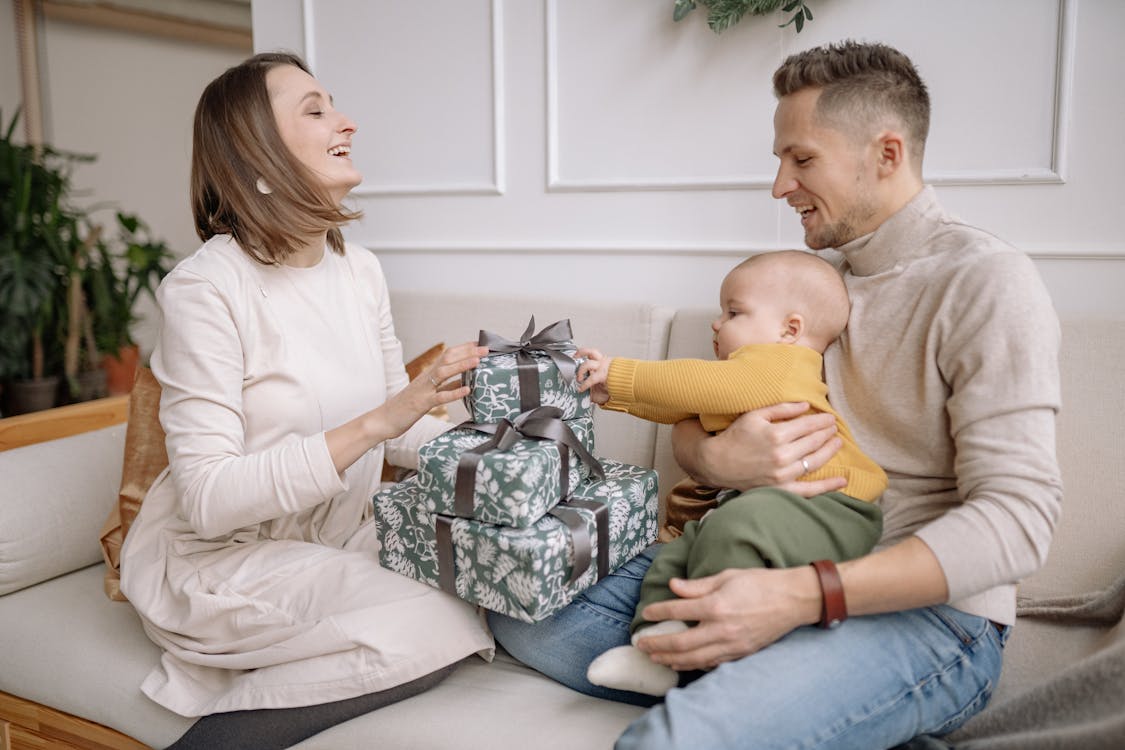 Free Family Opening Gifts Stock Photo