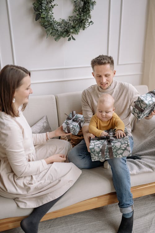 Free Family Opening Presents Stock Photo