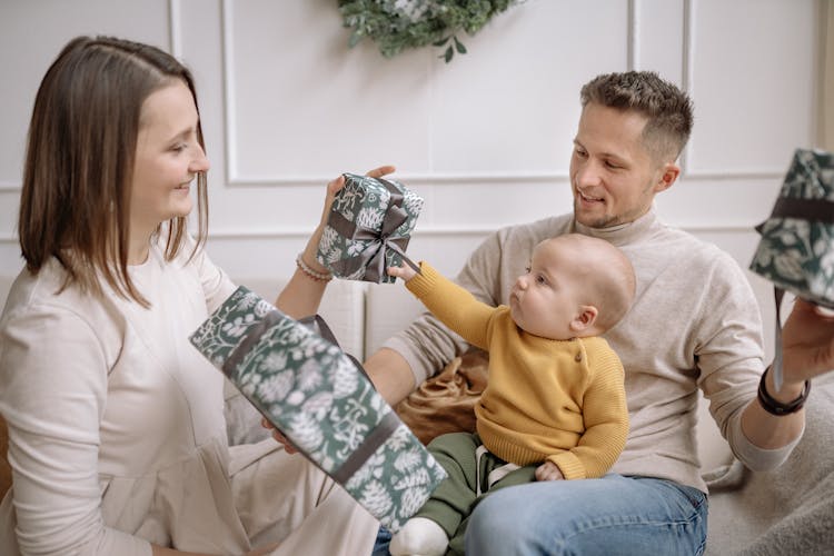 A Family With Christmas Presents