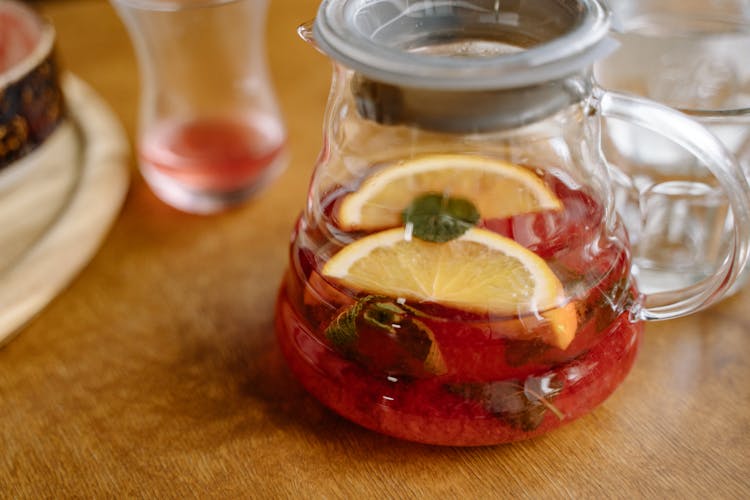 Close Up Of Pitcher With Fruit Drink