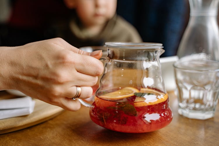 Close Up Of Pitcher With Fruit Drink