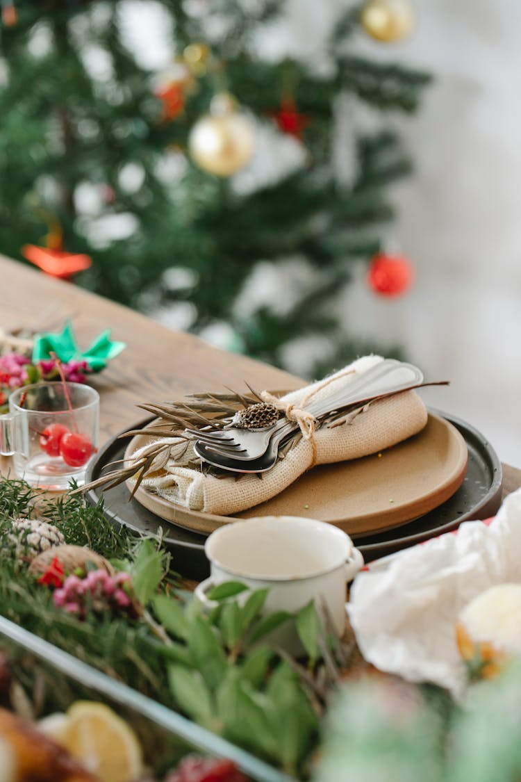 Table Setting With Decor During New Year Holiday