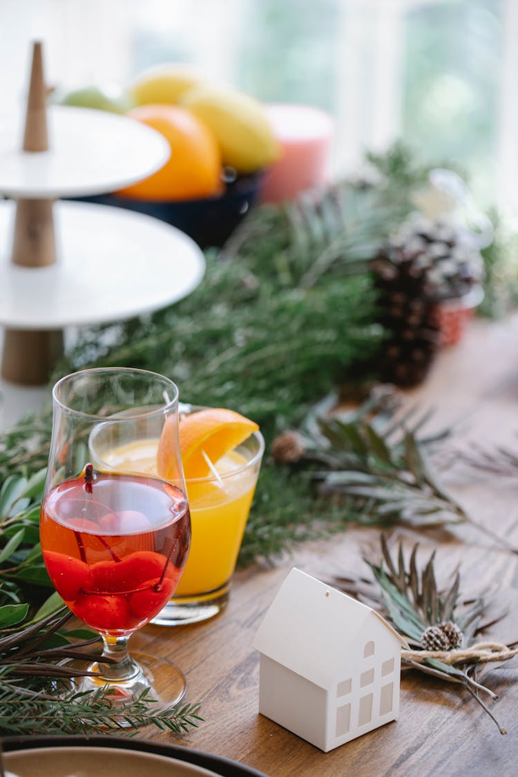 Delicious Cocktails Served On Christmas Table