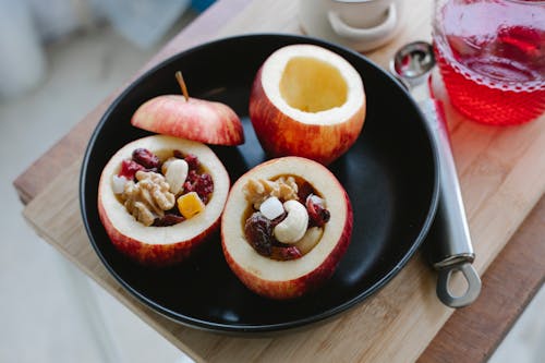 Free Delicious fresh apples stuffed with assorted nuts Stock Photo