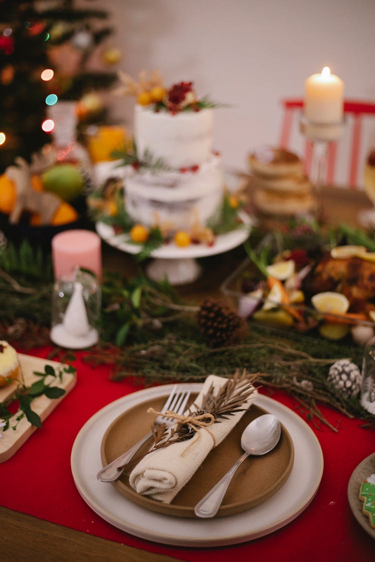 Served Table With Delicious Food During Christmas Holiday At Home