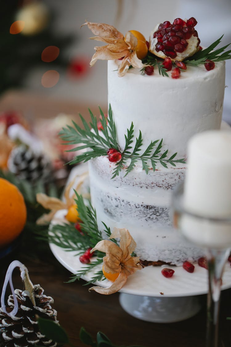 Delicious Cake With Decor During Christmas Holiday At Home