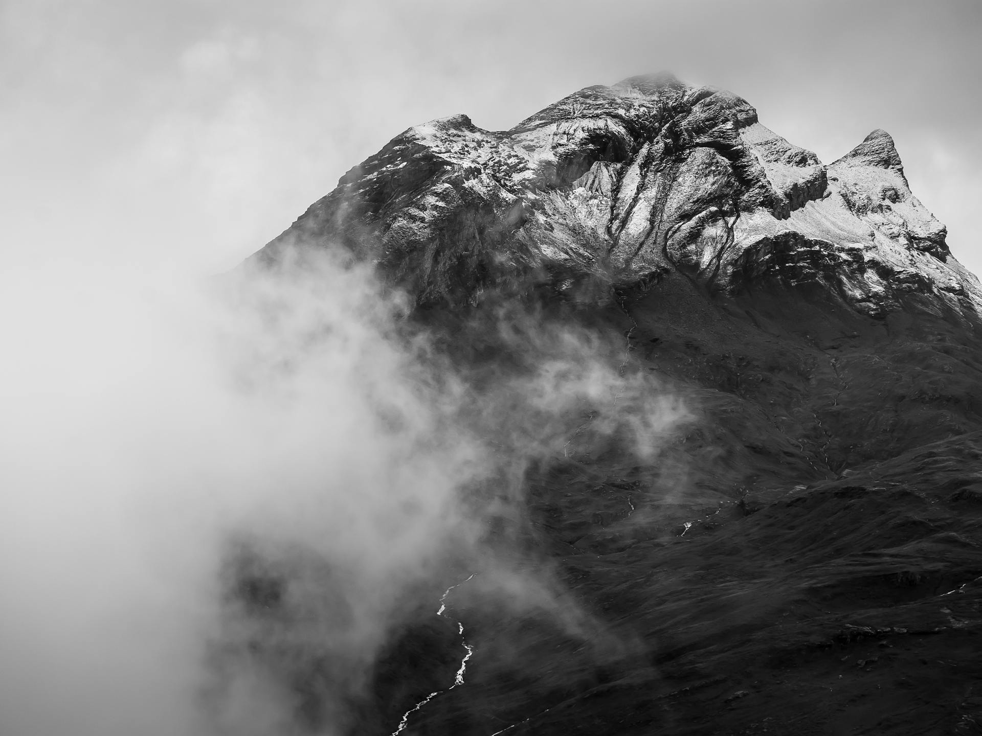 Grayscale Photo of Bernese Alps in Switzerland