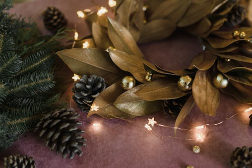Close-up of Gold Christmas Decorations