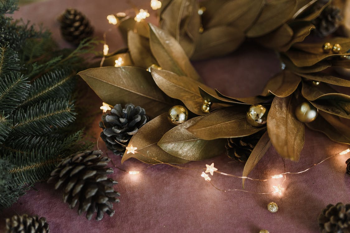 Close-up of Gold Christmas Decorations