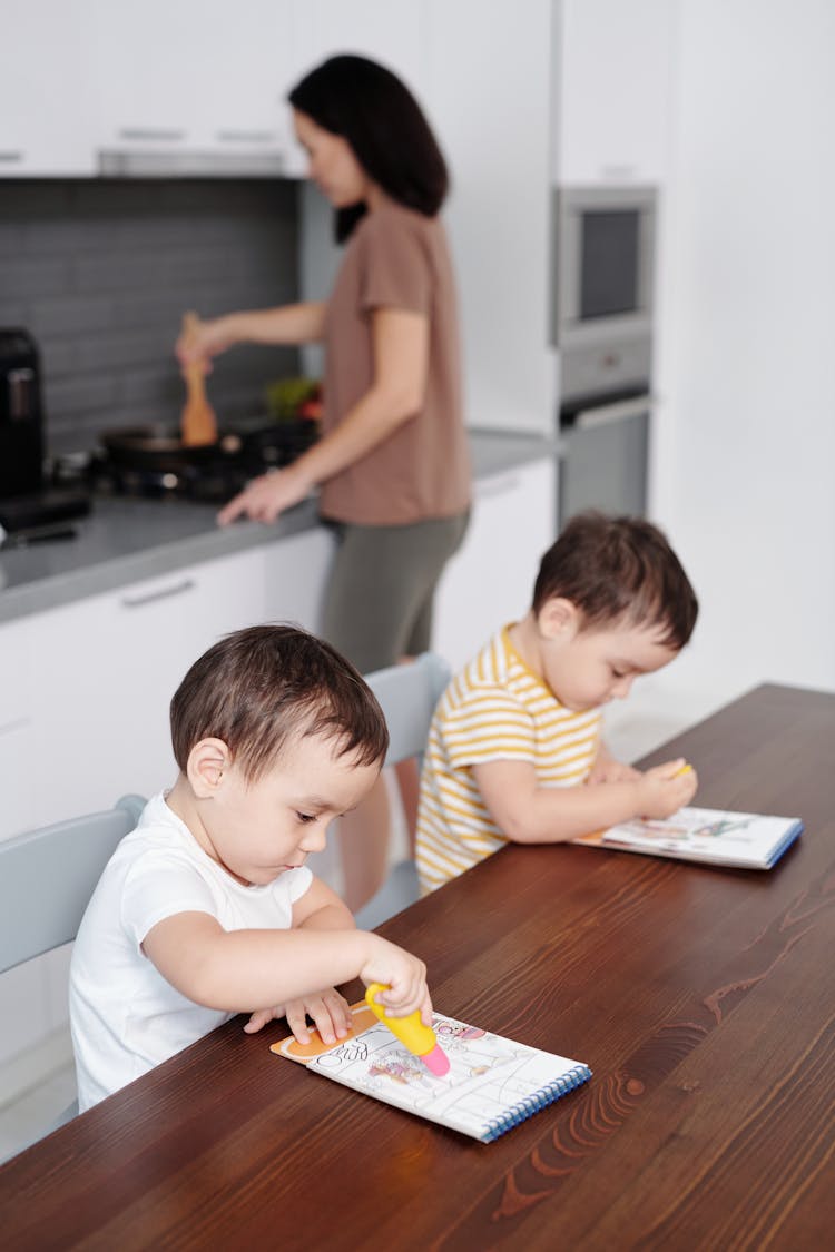 Kids Drawing In Kitchen