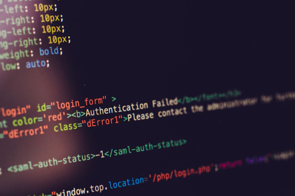 computer code with an error message