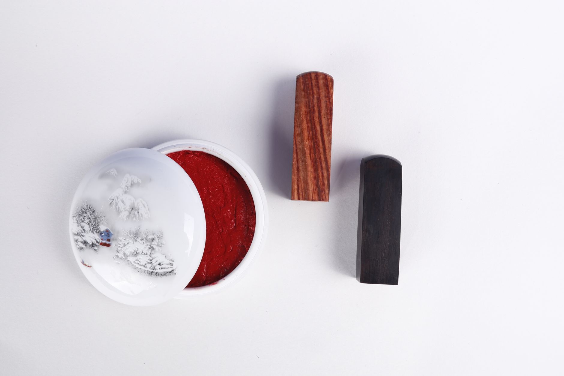 Traditional Chinese ink stamps with red paste, perfect for art and calligraphy enthusiasts.
