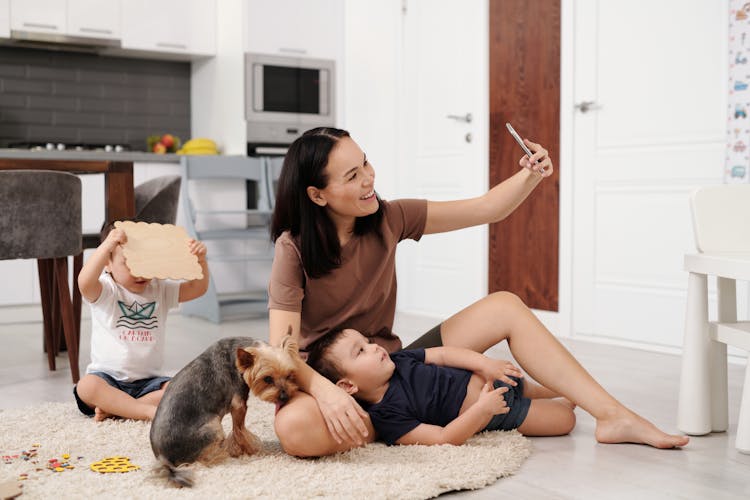 Mother And Son Having A Selfie