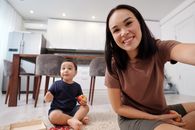 Mother and Son Sitting on the Floor