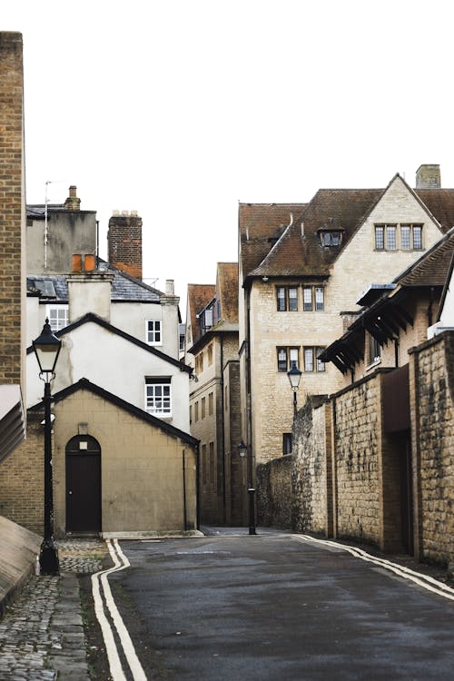 Narrow street near old residential buildings