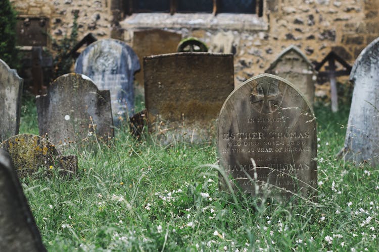 Old Christian Cemetery With Shabby Tombstones