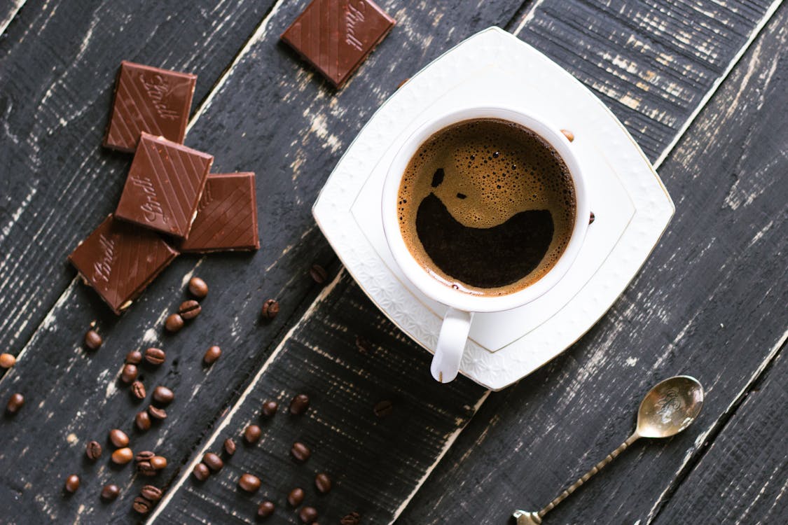 Free White Ceramic Cup and Saucer with Coffee Stock Photo