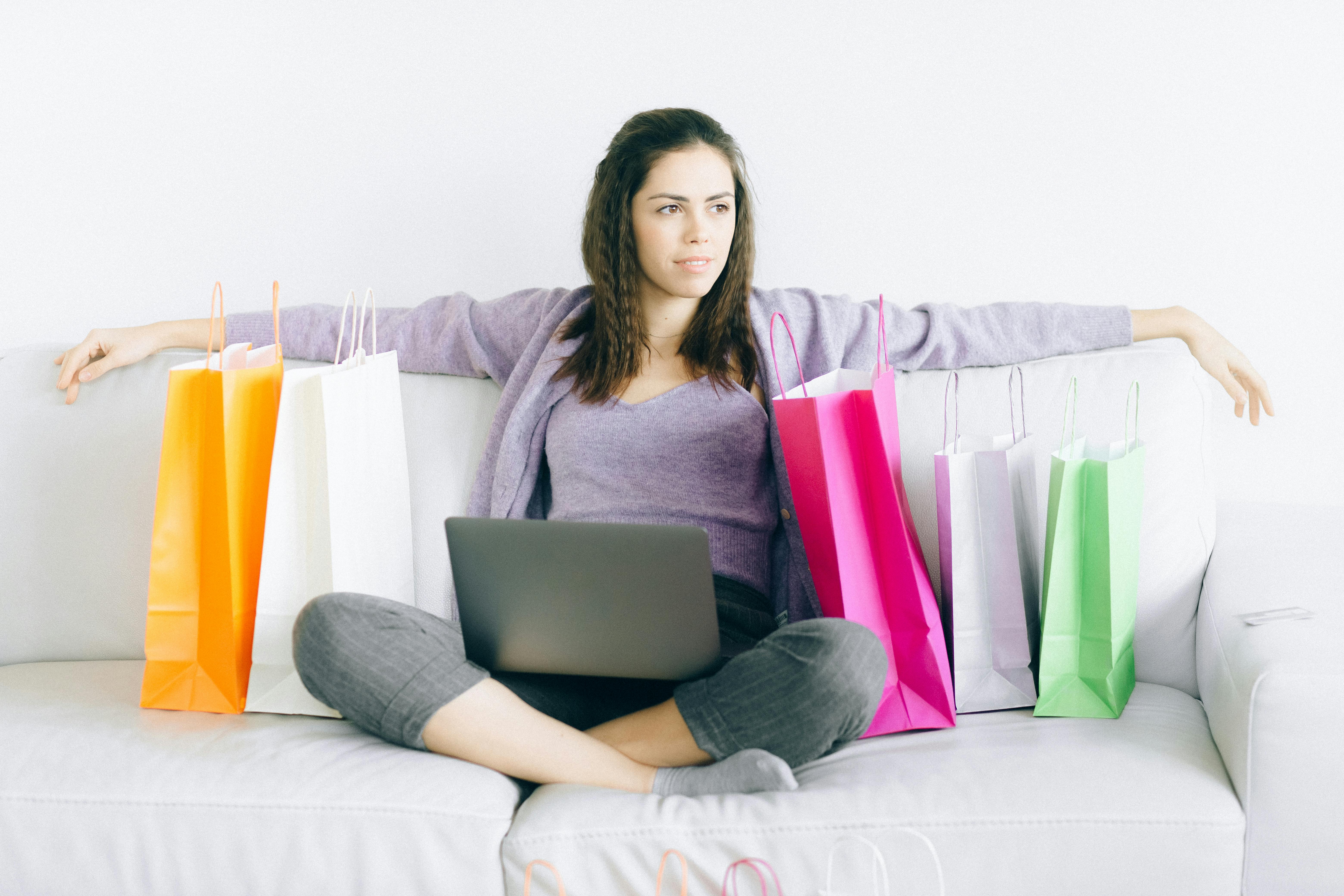 a woman with shopping bags