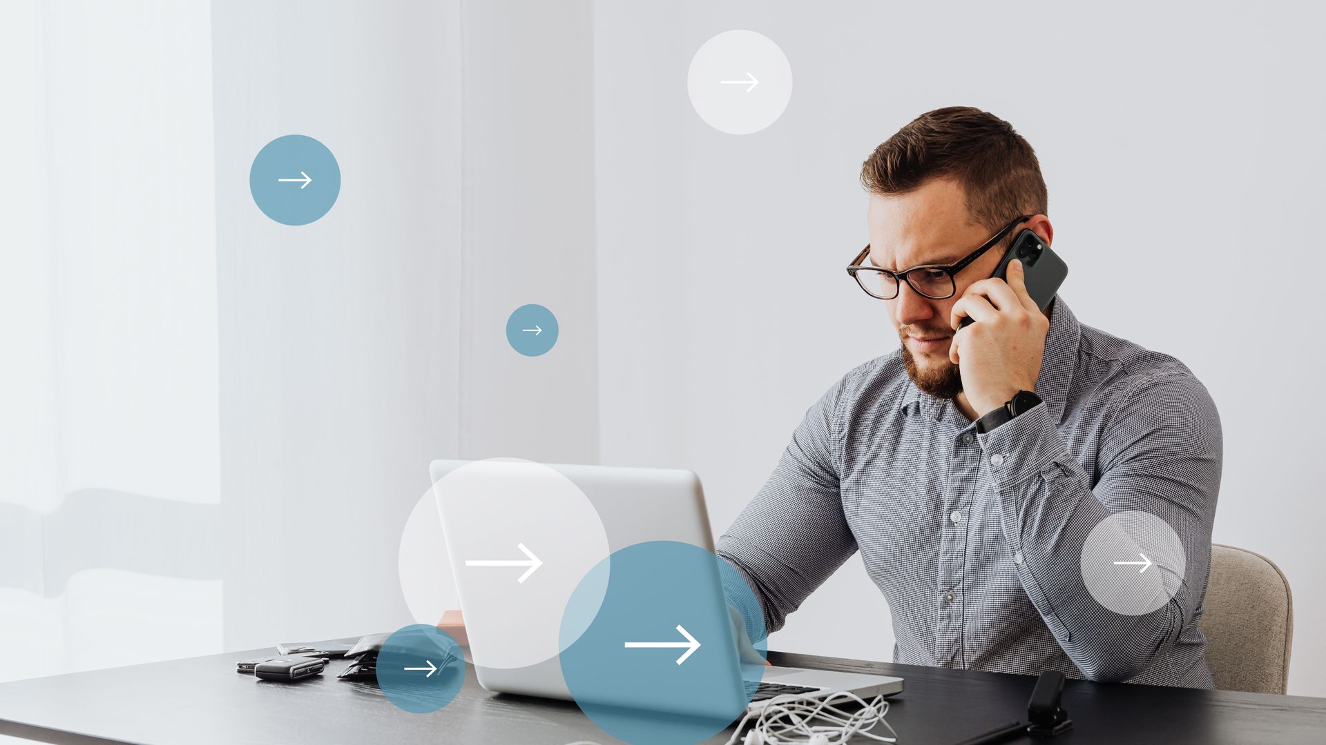 Modafinil for Remote Workers: Boosting Focus and Productivity Professional man multitasks with laptop and smartphone in home office environment — modafinil for remote workers