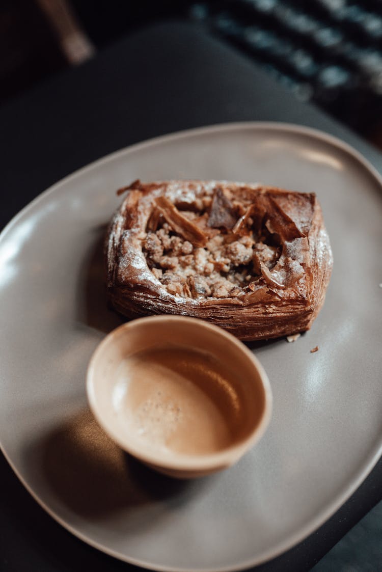 Tasty Breakfast With Puff Pastry And Coffee