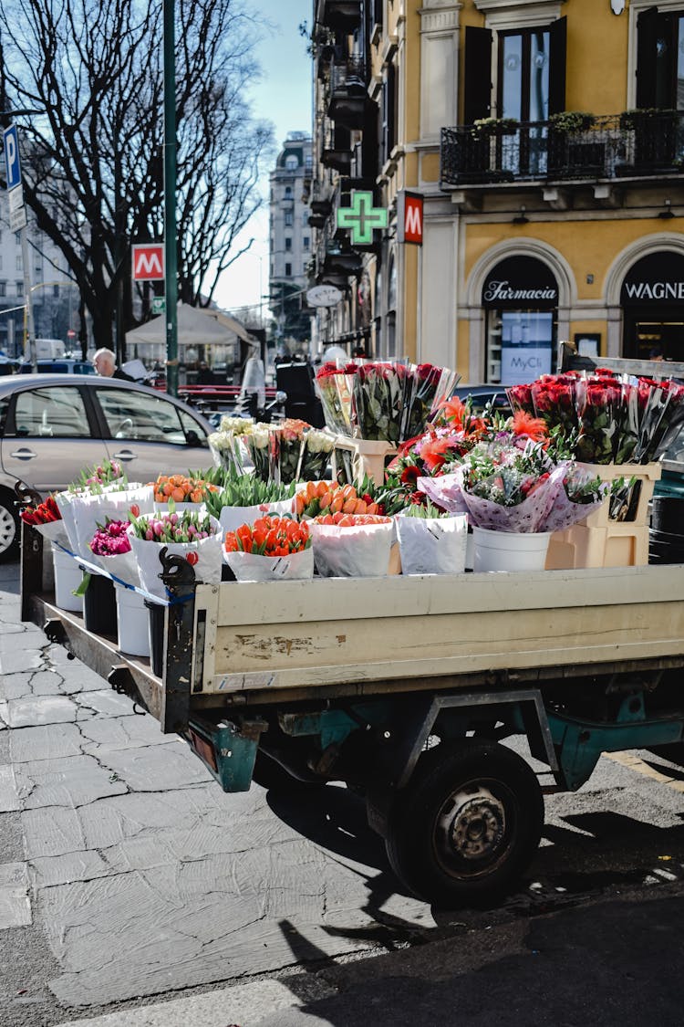 Assorted Flowers On A Wagon