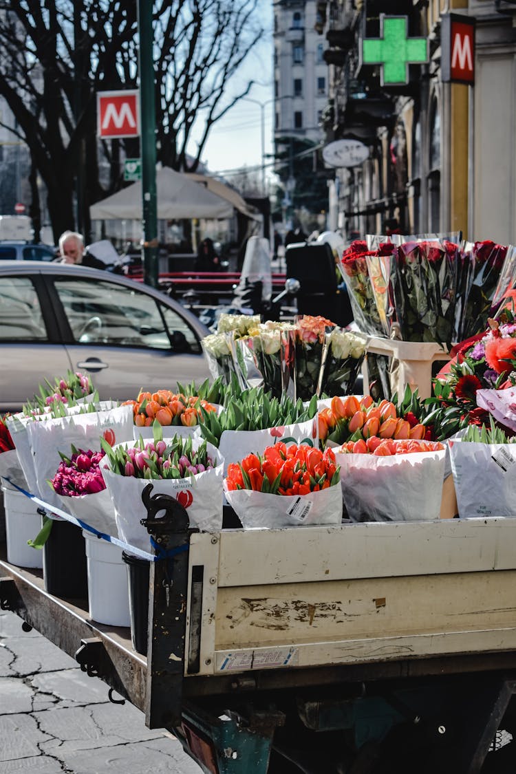 Assorted Flowers On A Wagon