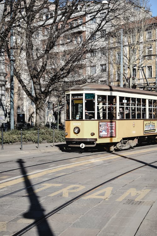 Free A Yellow Tram on the Tramway Stock Photo