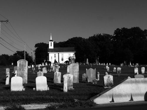 Free stock photo of black and white, church building, graves