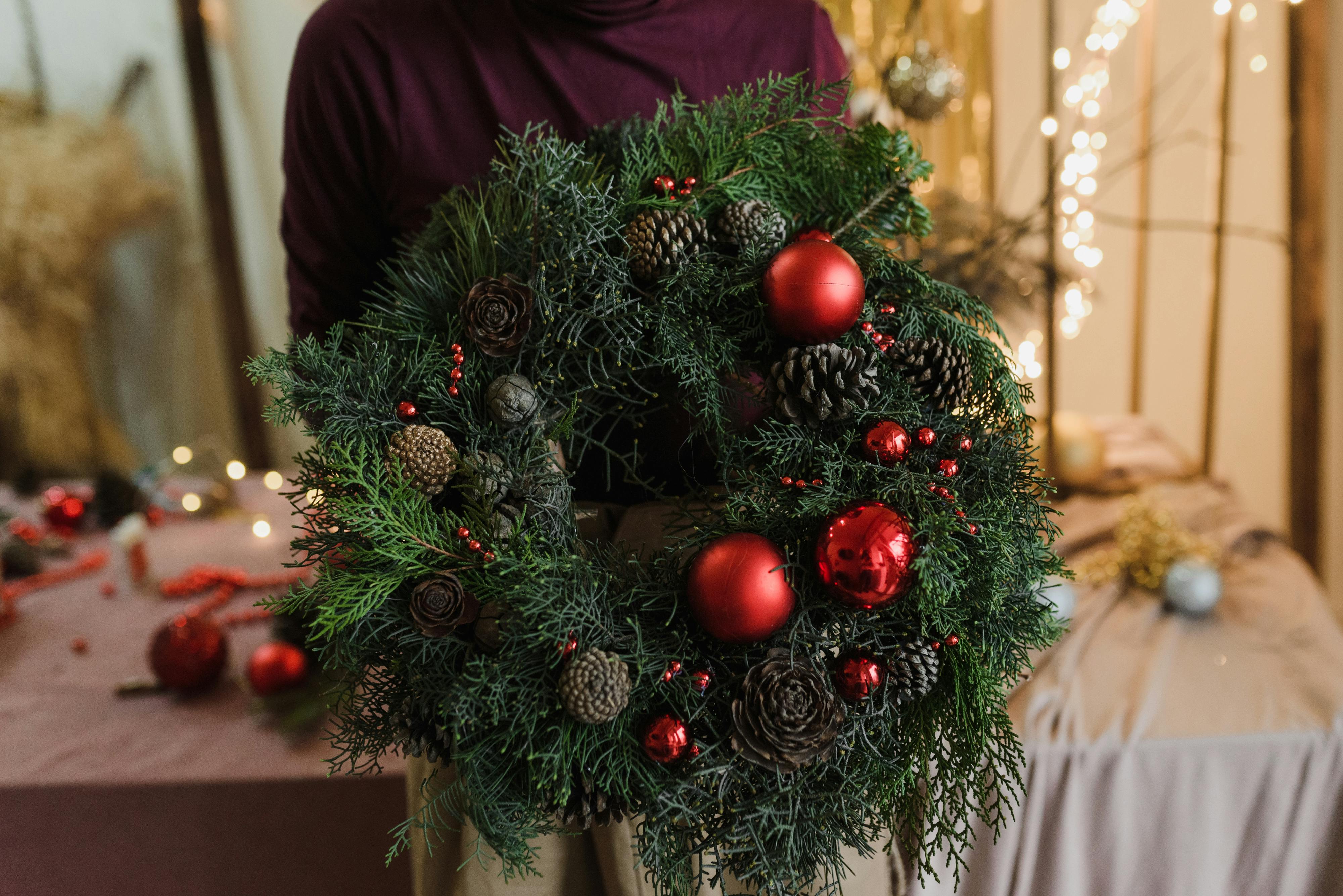 Free Green and Red Christmas Wreath Stock Photo