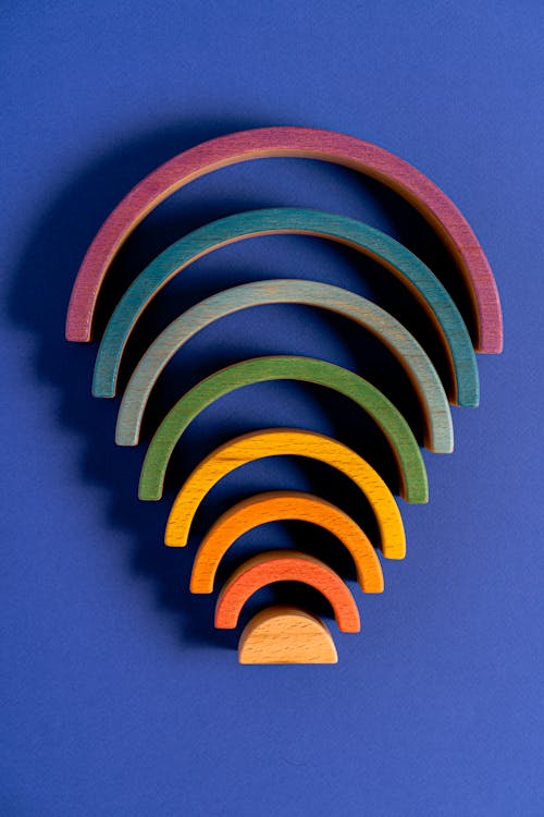 Colorful Stack Toy on Blue Background