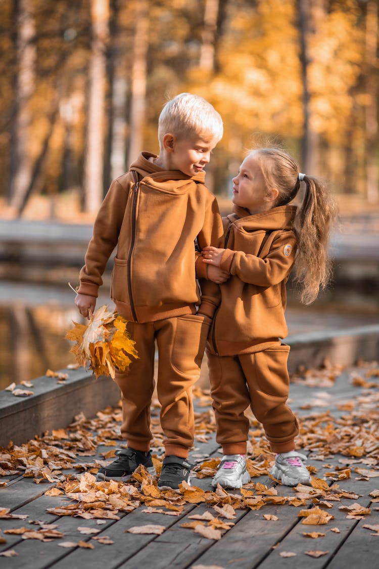 Kids Wearing Brown Hoodie