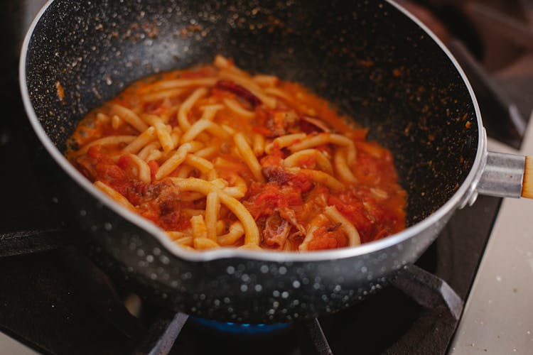 Pasta With Red Sauce In A Pot