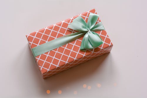 Free Box with Teal Ribbon Stock Photo