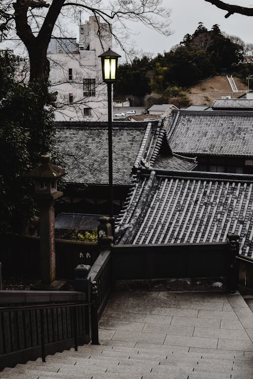 Stairs over Roofs of Buildings in Town