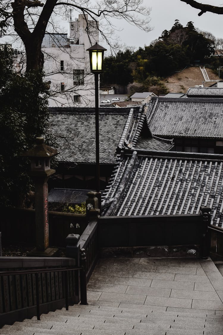 Stairs Over Roofs Of Buildings In Town